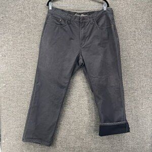 Eddie Bauer Mens Canvas Pants Size 38x32 Fleece Lined Straight Warm Cozy Winter